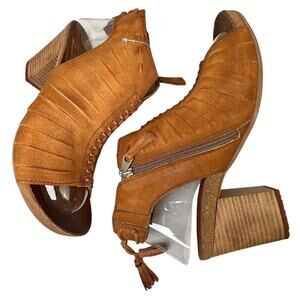 Miz Mooze Block Heel Maddie Leather Brown Open Toe Sandals Zip up Boho 41 NWOB